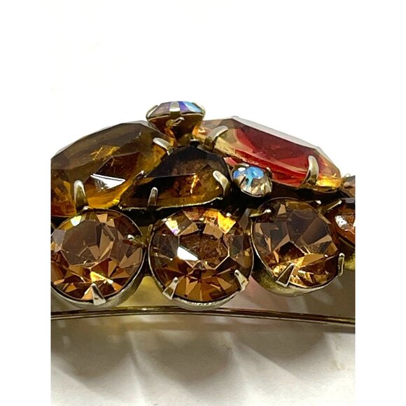 Kramer Amber And Aurora Borealis Rhinestone Brooch - Picture 6 of 9